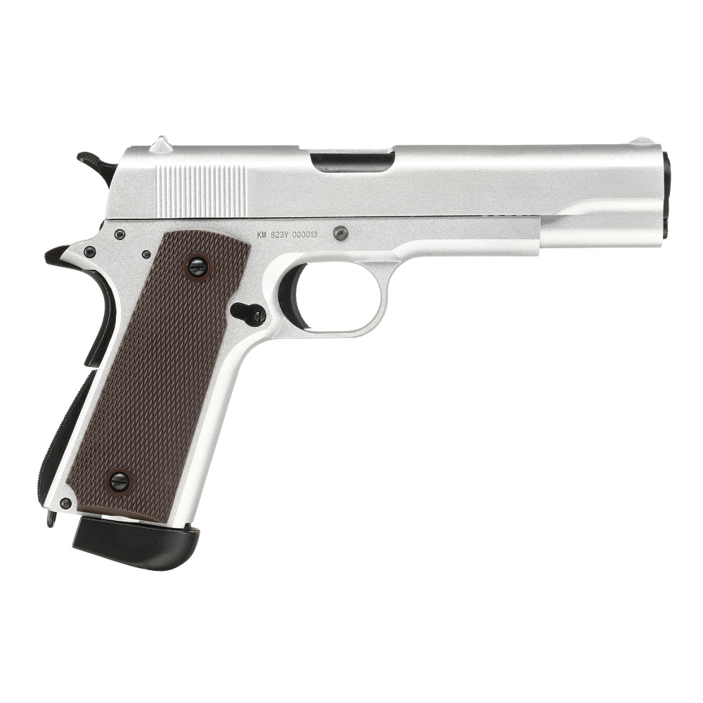 Double Bell M1911A1 Airsoftpistole Vollmetall CO2BB 6mm BB silber inkl. Pistolenkoffer Bild 3