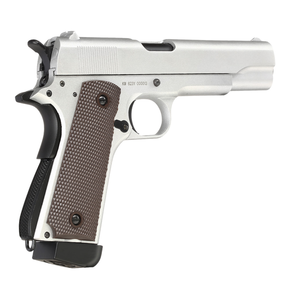 Double Bell M1911A1 Airsoftpistole Vollmetall CO2BB 6mm BB silber inkl. Pistolenkoffer Bild 4