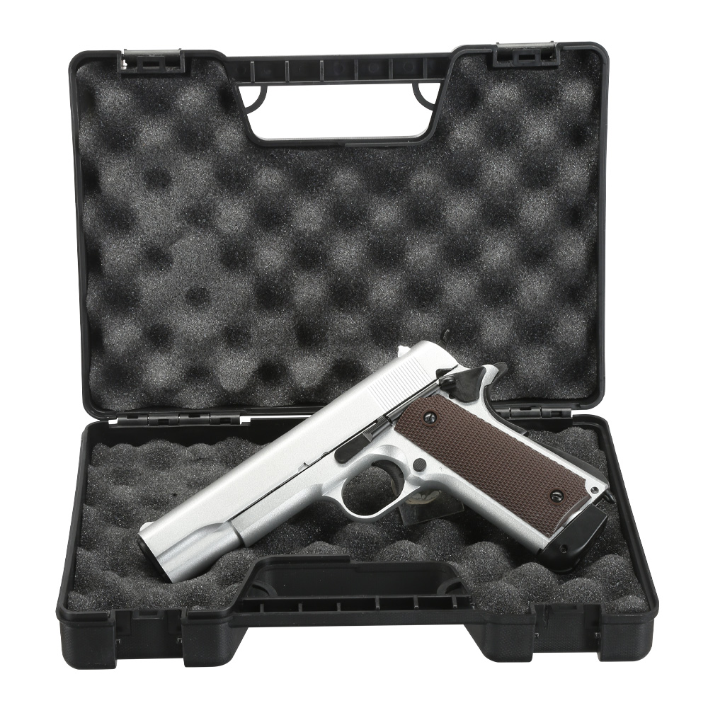 Double Bell M1911A1 Airsoftpistole Vollmetall CO2BB 6mm BB silber inkl. Pistolenkoffer Bild 8