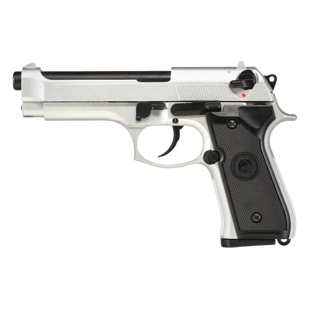 Double Bell M92 Airsoftpistole Vollmetall GBB 6mm BB silber inkl. Pistolenkoffer Bild 1