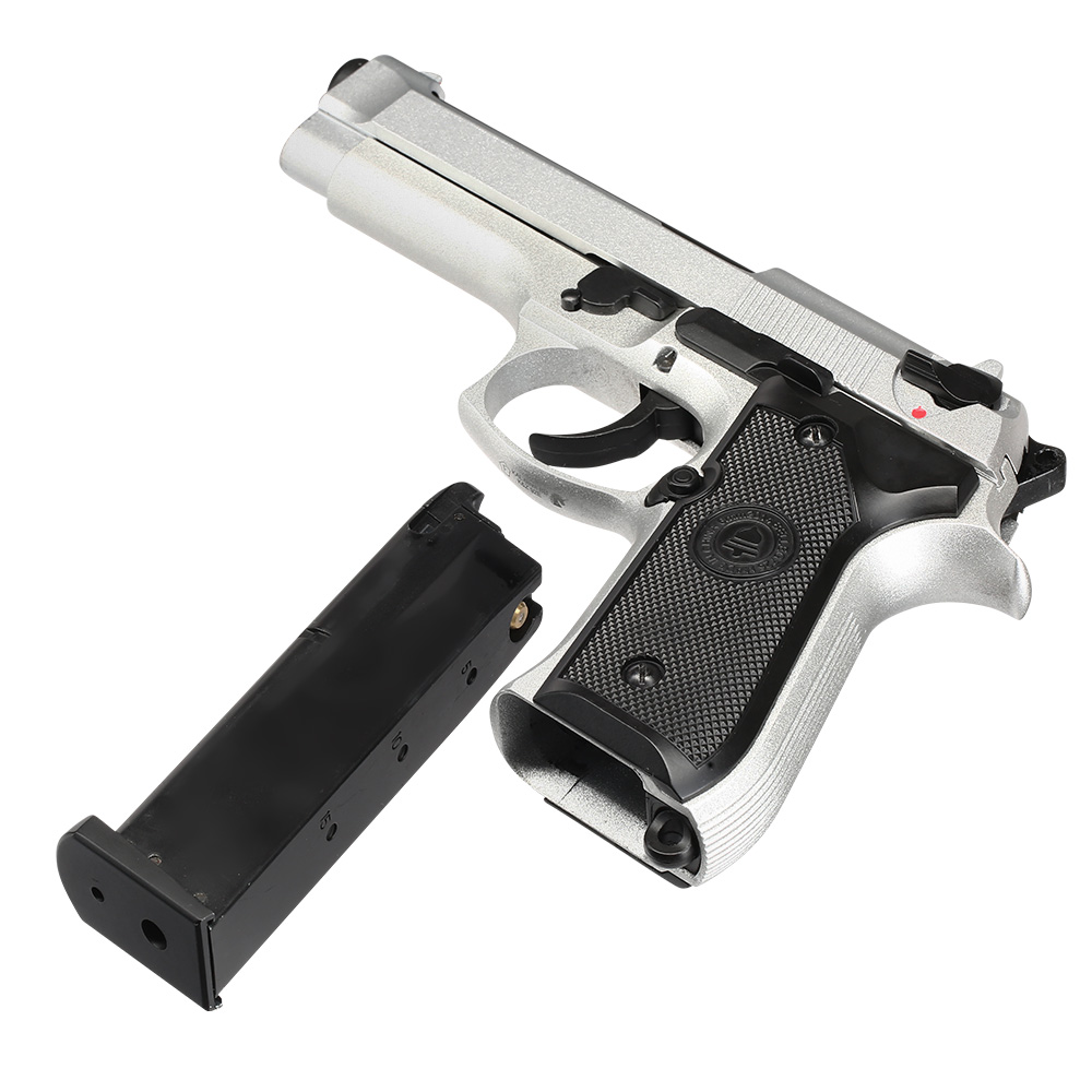 Double Bell M92 Airsoftpistole Vollmetall GBB 6mm BB silber inkl. Pistolenkoffer Bild 6