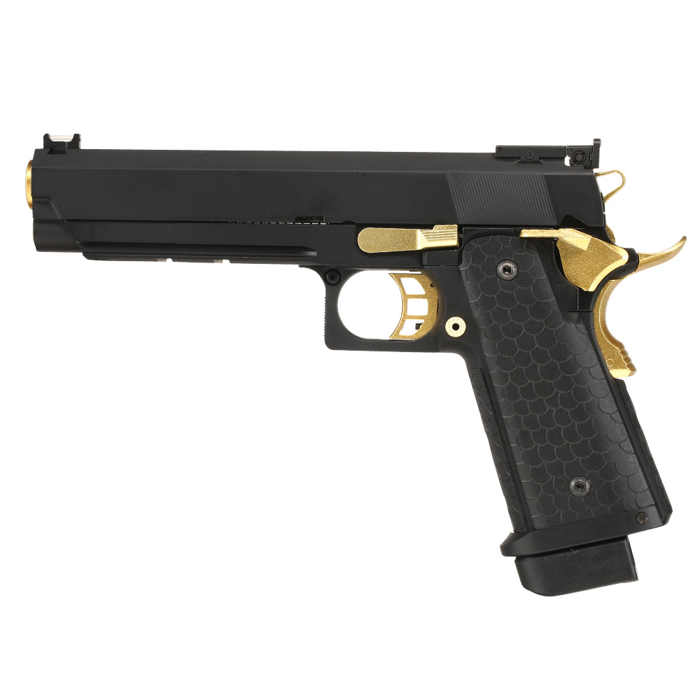 Double Bell Hi-Capa 5.1 Airsoftpistole Vollmetall CO2BB 6mm BB schwarz / gold inkl. Pistolenkoffer Bild 1