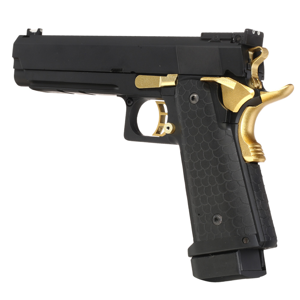 Double Bell Hi-Capa 5.1 Airsoftpistole Vollmetall CO2BB 6mm BB schwarz / gold inkl. Pistolenkoffer Bild 10