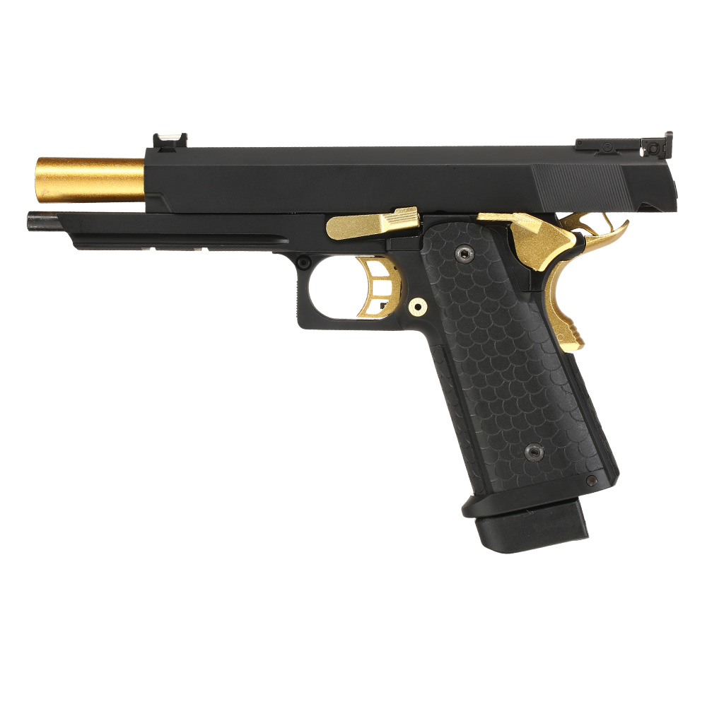 Versandrcklufer Double Bell Hi-Capa 5.1 Vollmetall CO2BB 6mm BB schwarz / gold inkl. Pistolenkoffer Bild 2