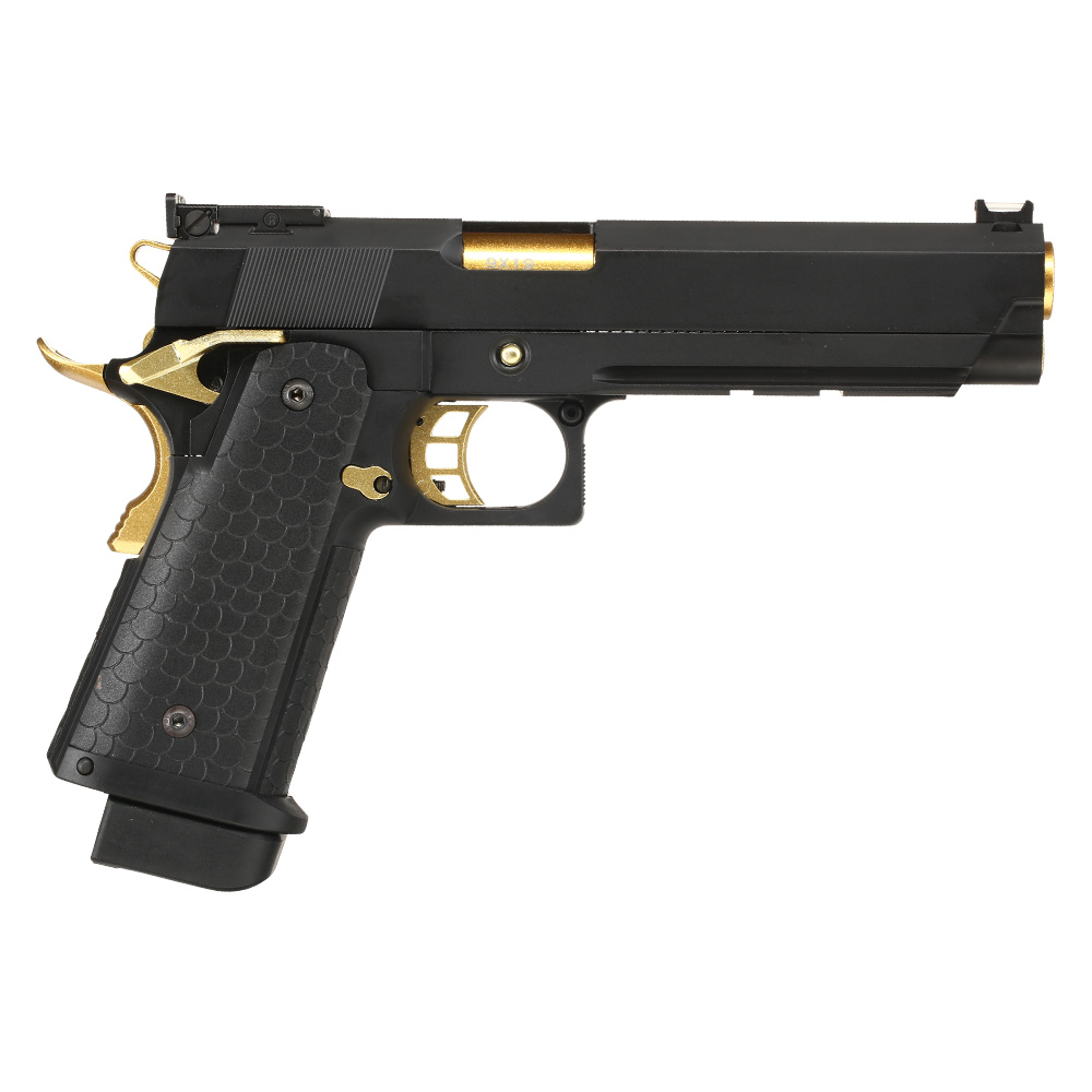 Double Bell Hi-Capa 5.1 Airsoftpistole Vollmetall CO2BB 6mm BB schwarz / gold inkl. Pistolenkoffer Bild 3