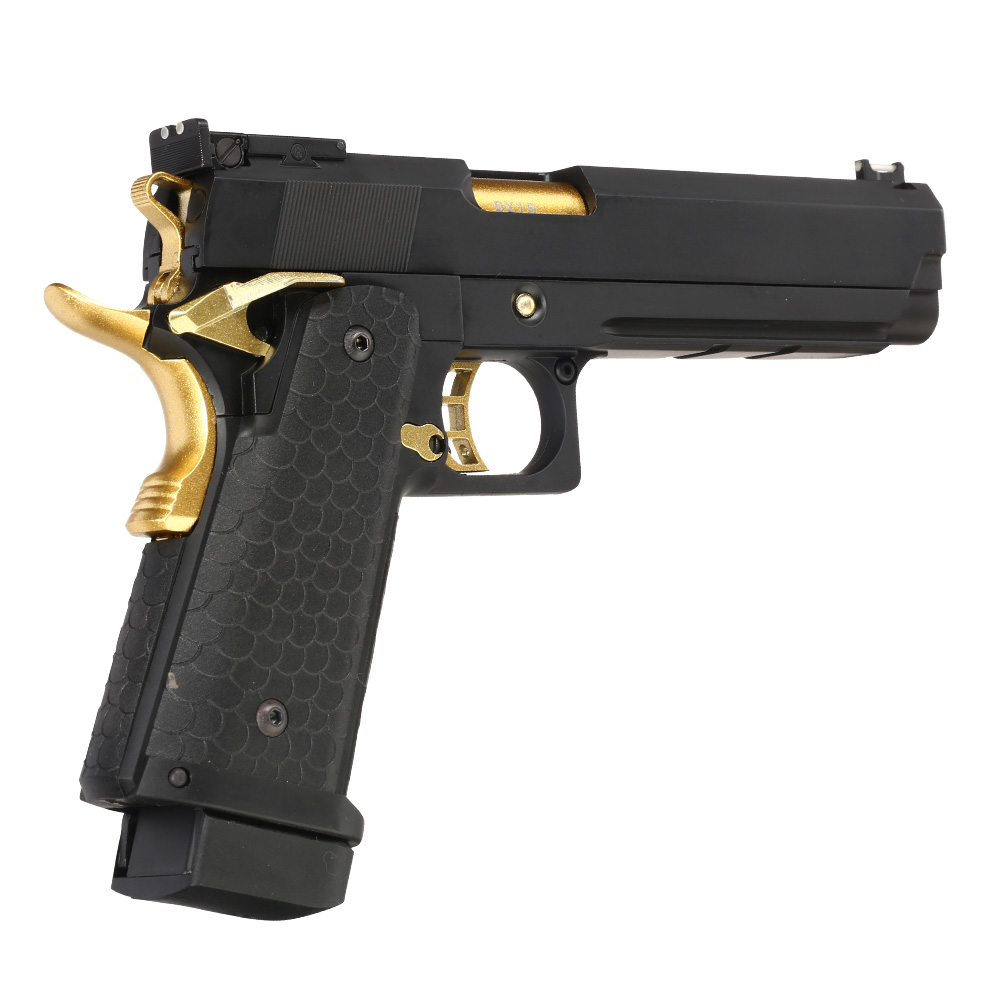 Double Bell Hi-Capa 5.1 Airsoftpistole Vollmetall CO2BB 6mm BB schwarz / gold inkl. Pistolenkoffer Bild 4