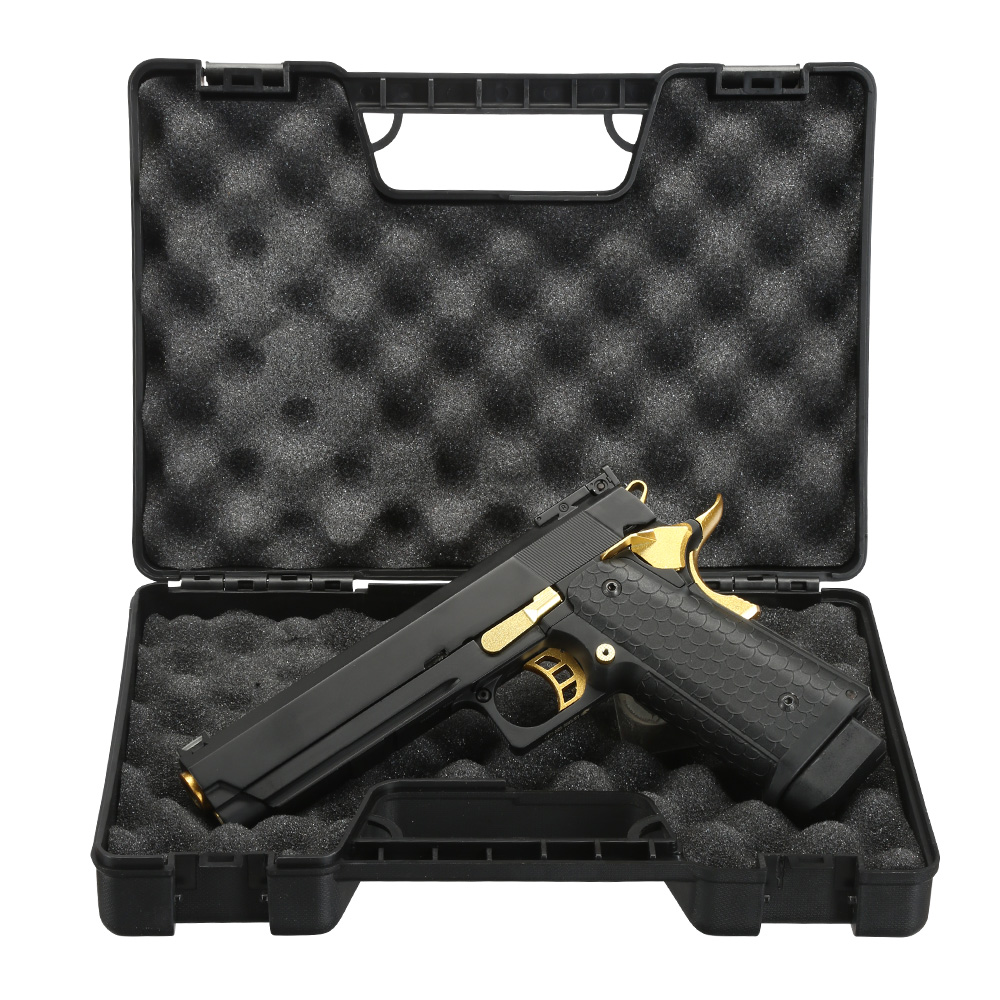 Double Bell Hi-Capa 5.1 Airsoftpistole Vollmetall CO2BB 6mm BB schwarz / gold inkl. Pistolenkoffer Bild 8