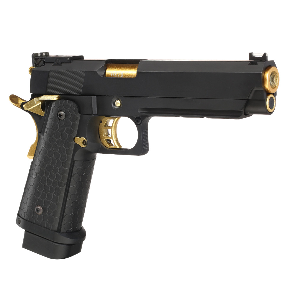 Double Bell Hi-Capa 5.1 Airsoftpistole Vollmetall CO2BB 6mm BB schwarz / gold inkl. Pistolenkoffer Bild 9