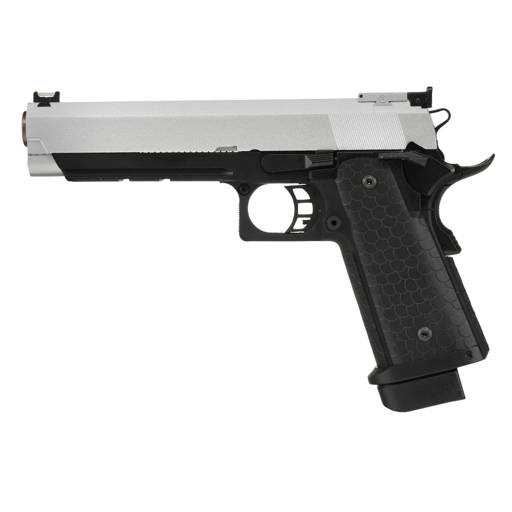 Double Bell Hi-Capa 5.1 Vollmetall CO2BB 6mm BB silber / schwarz inkl. Pistolenkoffer Bild 1