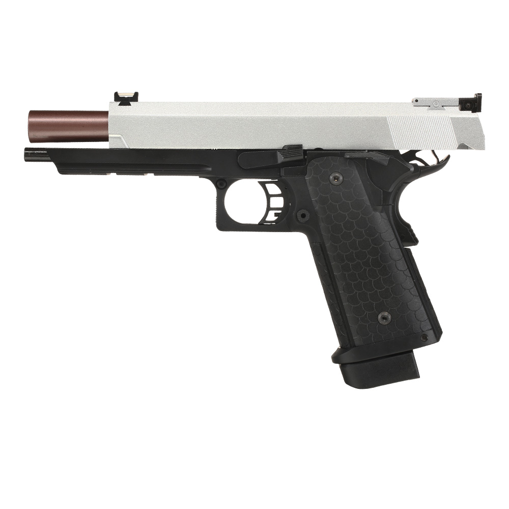 Double Bell Hi-Capa 5.1 Airsoftpistole Vollmetall CO2BB 6mm BB silber / schwarz inkl. Pistolenkoffer Bild 2
