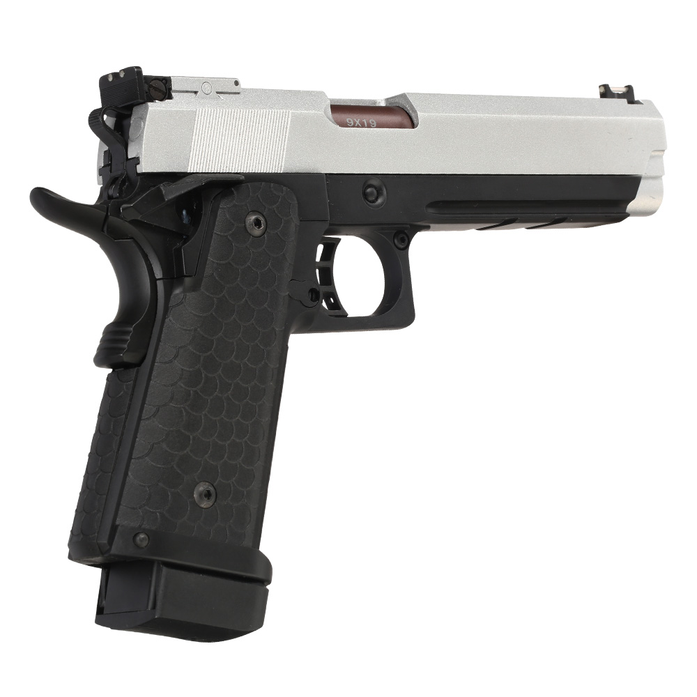 Double Bell Hi-Capa 5.1 Airsoftpistole Vollmetall CO2BB 6mm BB silber / schwarz inkl. Pistolenkoffer Bild 4