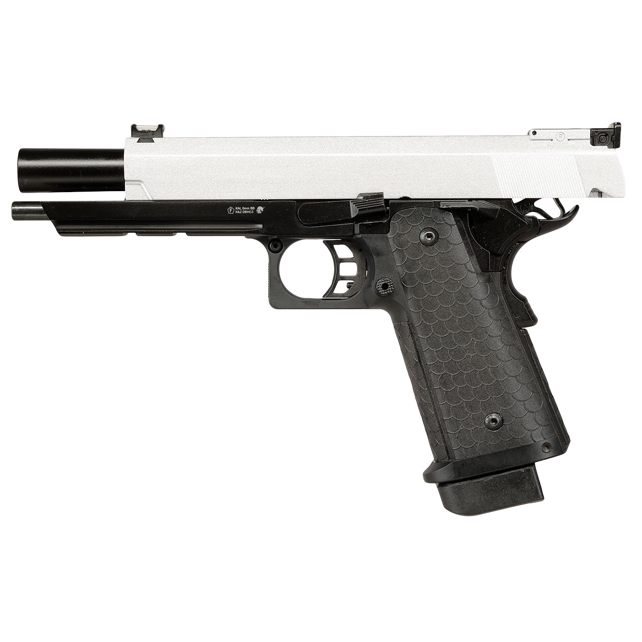 Double Bell Hi-Capa 5.1 Airsoftpistole Vollmetall CO2BB 6mm BB silber / schwarz inkl. Pistolenkoffer Bild 4