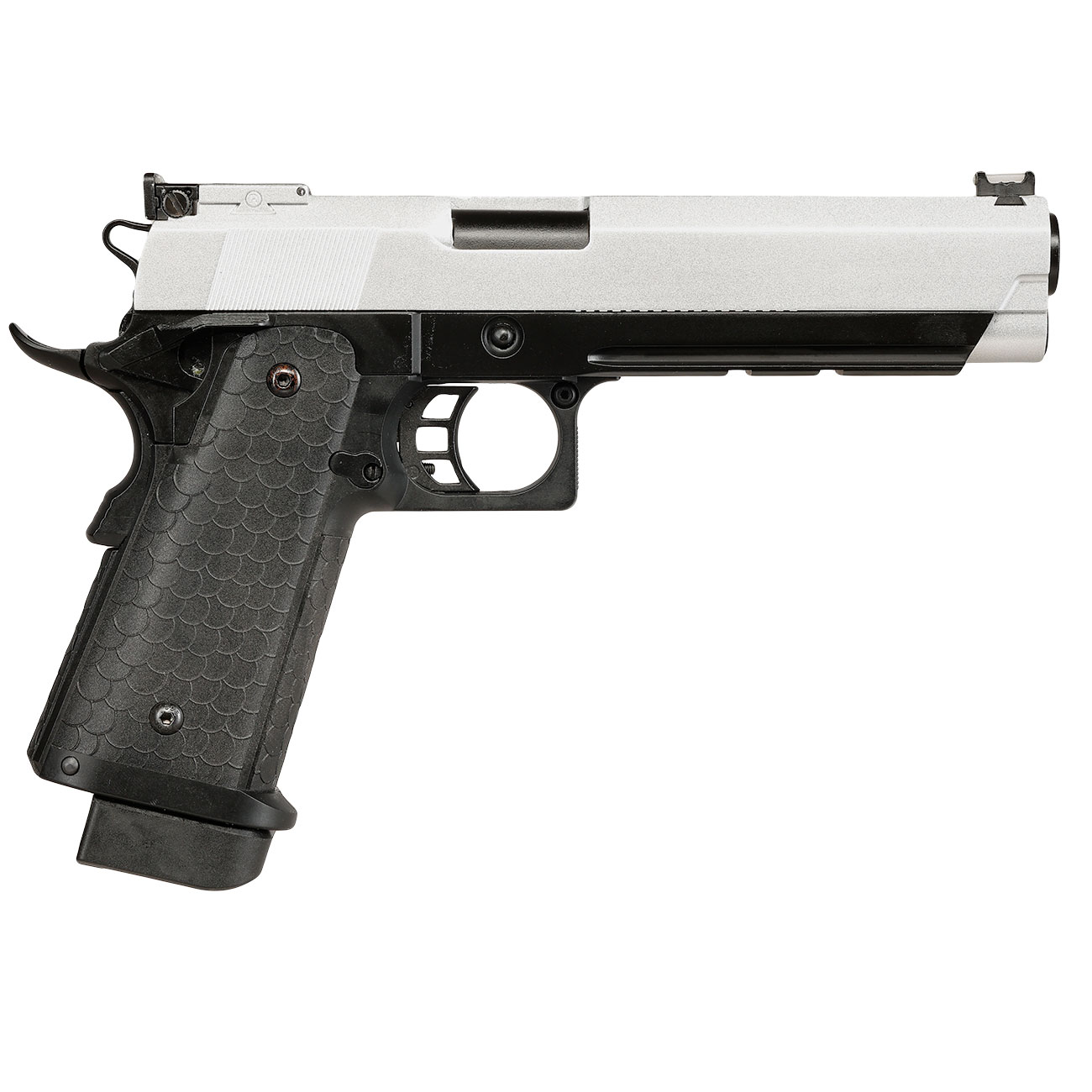 Double Bell Hi-Capa 5.1 Airsoftpistole Vollmetall CO2BB 6mm BB silber / schwarz inkl. Pistolenkoffer Bild 5