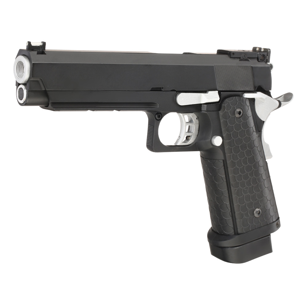 Double Bell Hi-Capa 5.1 Airsoftpistole Vollmetall CO2BB 6mm BB schwarz / silber inkl. Pistolenkoffer