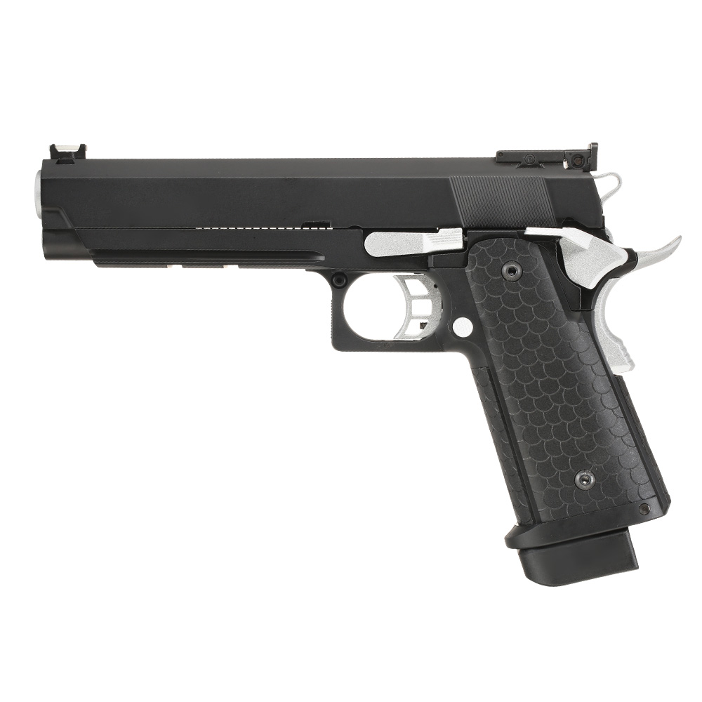 Double Bell Hi-Capa 5.1 Airsoftpistole Vollmetall CO2BB 6mm BB schwarz / silber inkl. Pistolenkoffer Bild 1