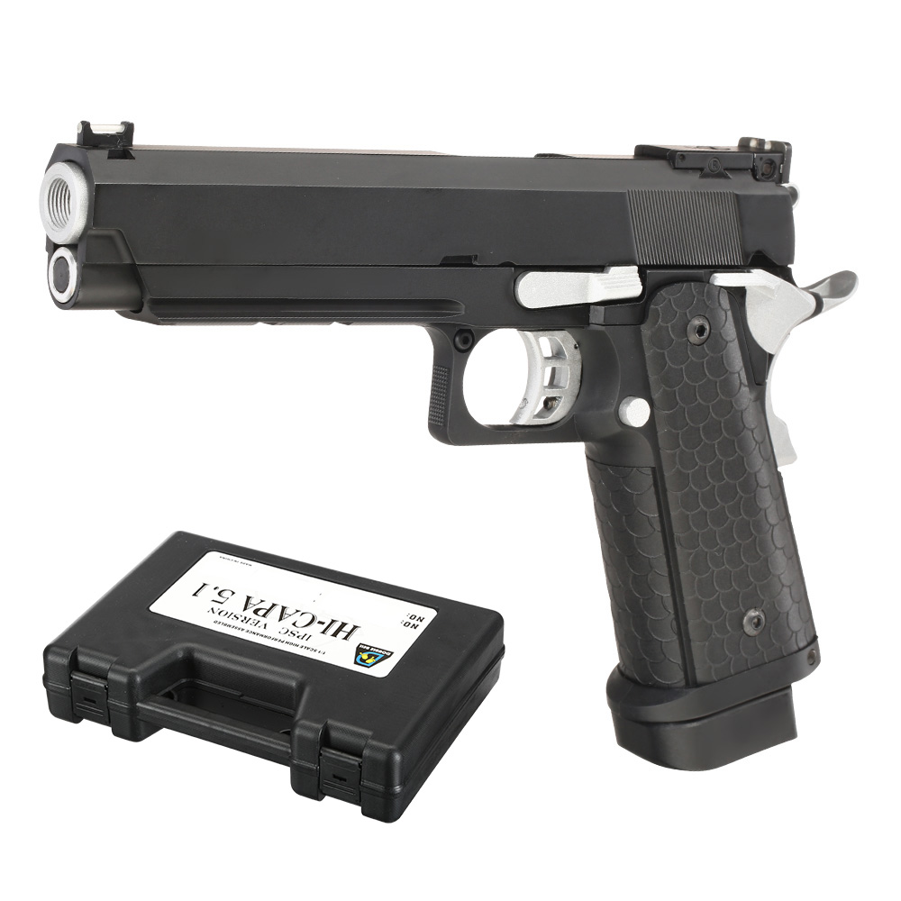 Double Bell Hi-Capa 5.1 Airsoftpistole Vollmetall CO2BB 6mm BB schwarz / silber inkl. Pistolenkoffer Bild 10