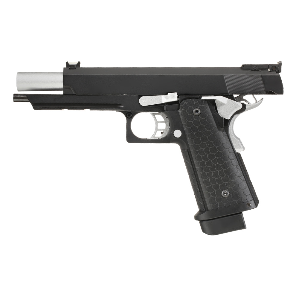 Double Bell Hi-Capa 5.1 Airsoftpistole Vollmetall CO2BB 6mm BB schwarz / silber inkl. Pistolenkoffer Bild 2
