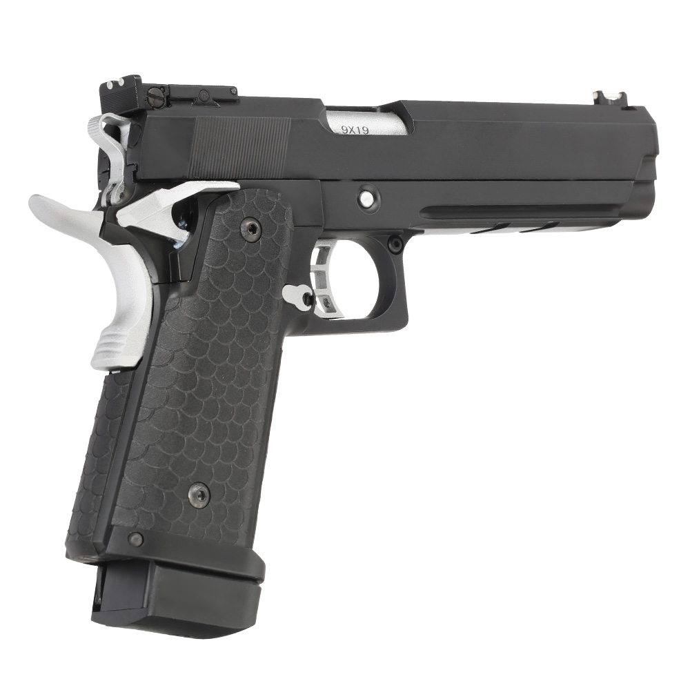 Double Bell Hi-Capa 5.1 Vollmetall CO2BB 6mm BB schwarz / silber inkl. Pistolenkoffer Bild 4