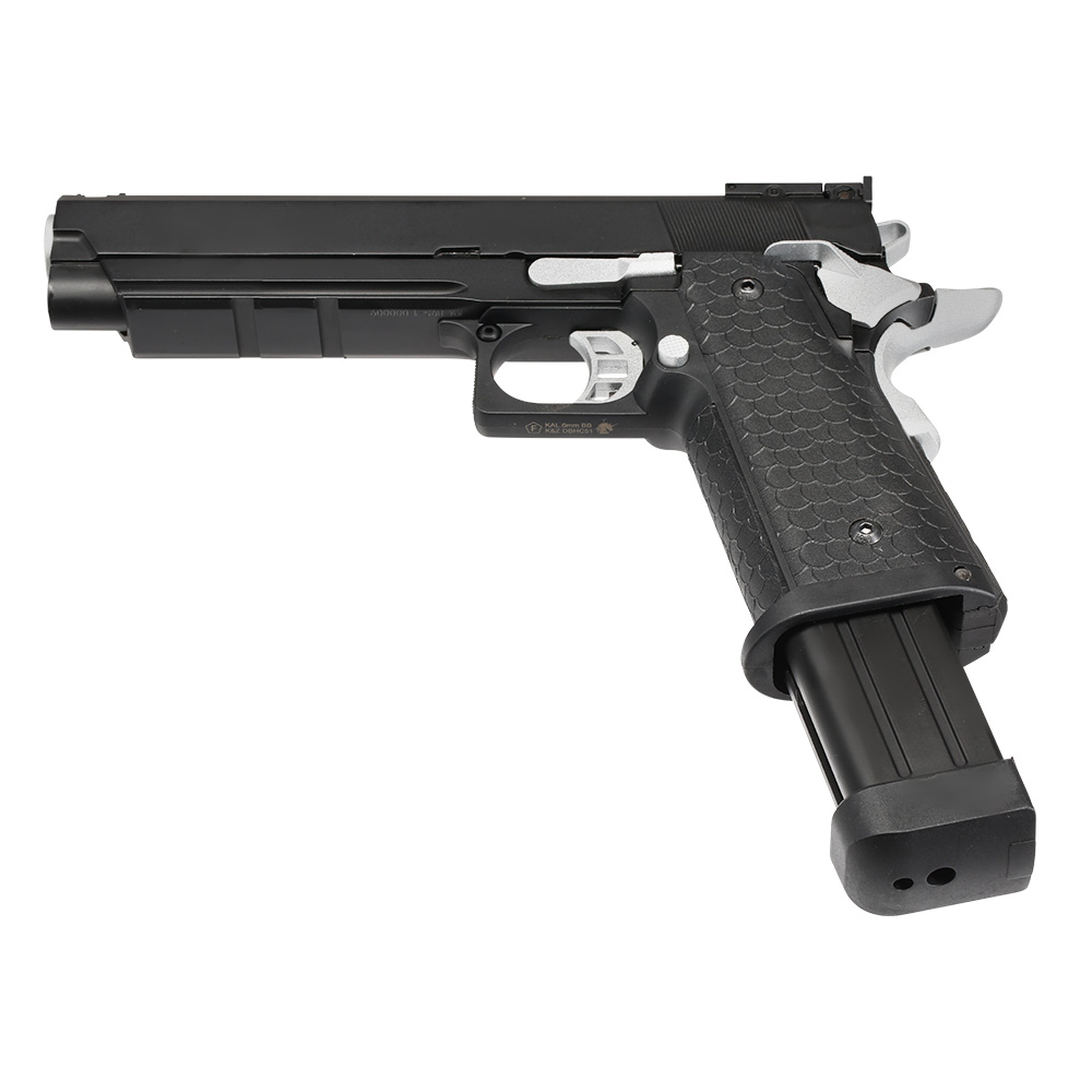 Double Bell Hi-Capa 5.1 Vollmetall CO2BB 6mm BB schwarz / silber inkl. Pistolenkoffer Bild 5