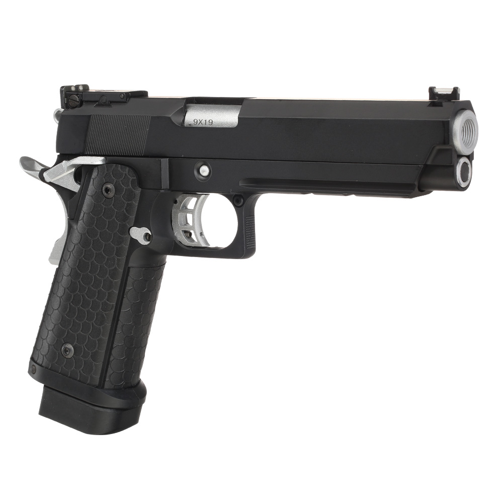 Double Bell Hi-Capa 5.1 Vollmetall CO2BB 6mm BB schwarz / silber inkl. Pistolenkoffer Bild 9