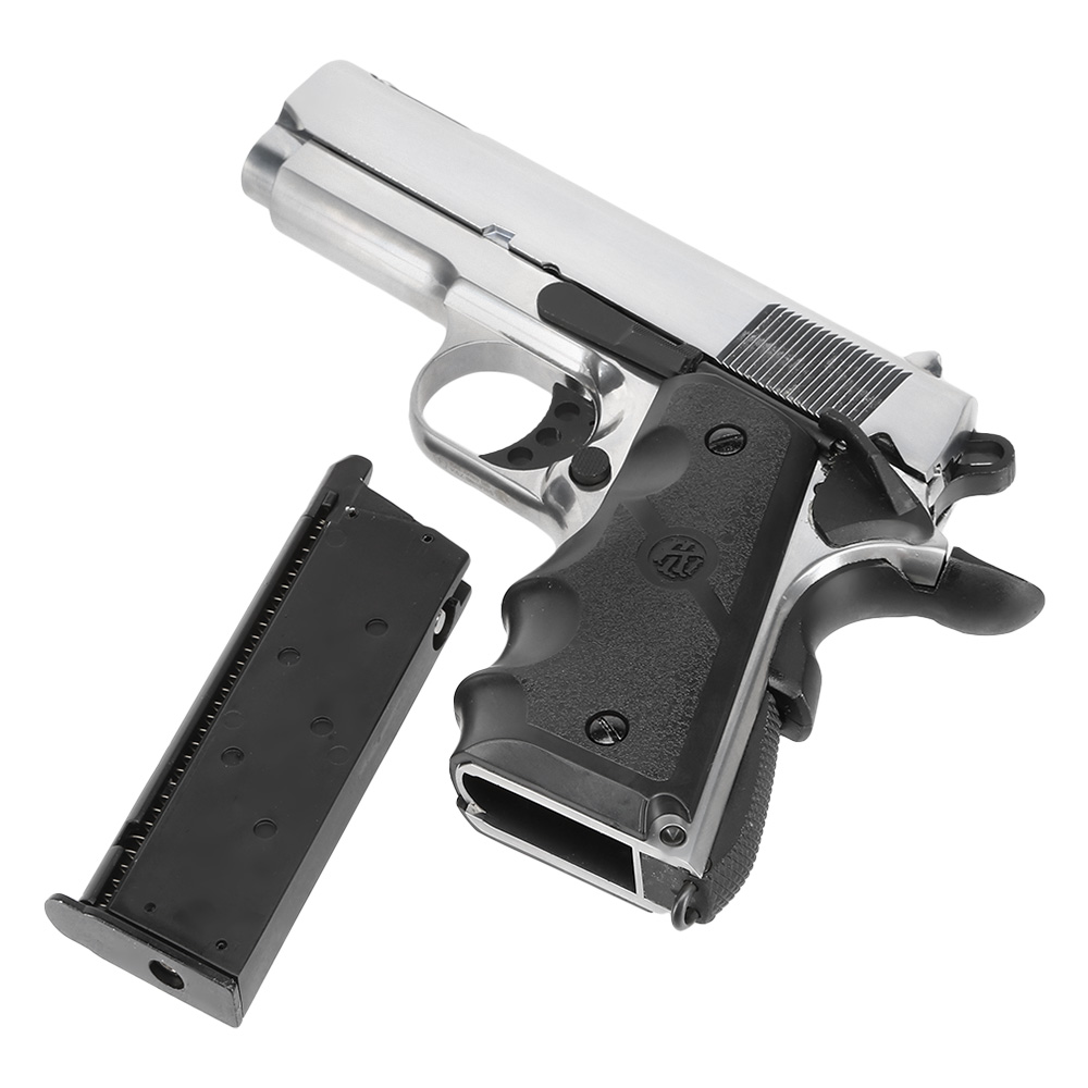 KLI M1911 V10 Ultra Compact Vollmetall GBB 6mm BB Platinum Chrome-Finish Bild 6