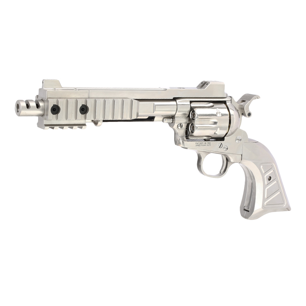 Versandrcklufer King Arms SAA .45 Devil Killer Custom 6 Zoll Revolver Gas 6mm BB Silber-Chrome Version