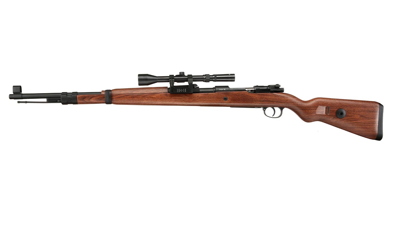 Double Bell Airsoft Karabiner 98K Bolt-Action Springer Gewehr mit Hlsenauswurf inkl. 3-7x28 ZF 6mm BB Holzoptik Bild 1