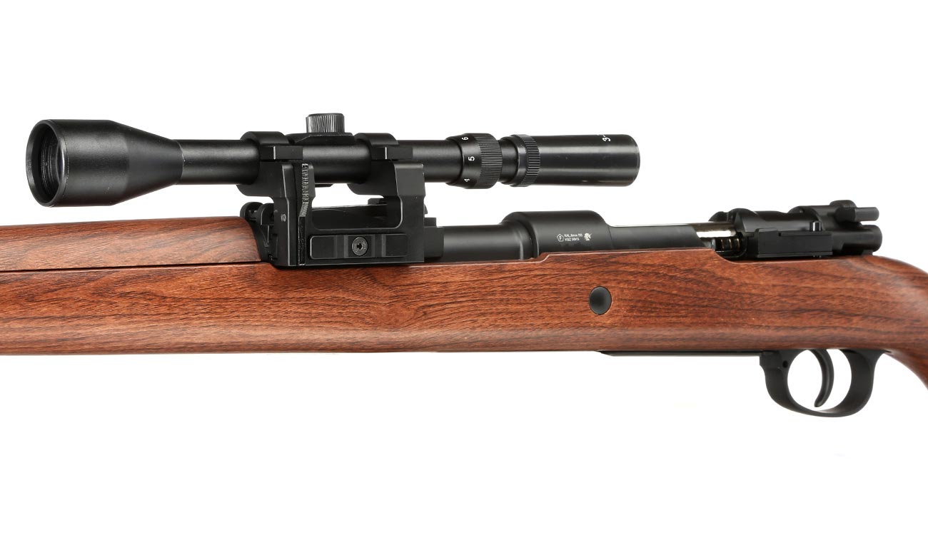 Double Bell Airsoft Karabiner 98K Bolt-Action Springer Gewehr mit Hlsenauswurf inkl. 3-7x28 ZF 6mm BB Holzoptik Bild 7