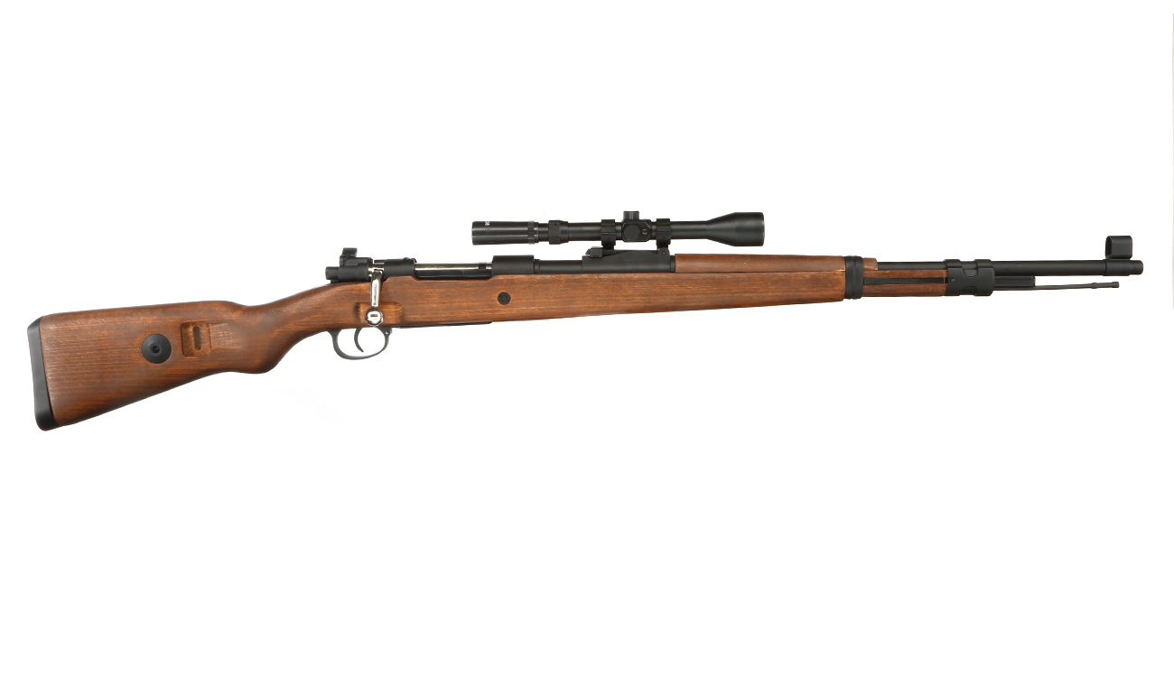 Double Bell Airsoft Karabiner 98K Bolt-Action Springer Gewehr mit Hlsenauswurf inkl. 3-7x28 ZF 6mm BB Echtholz-Version Bild 2