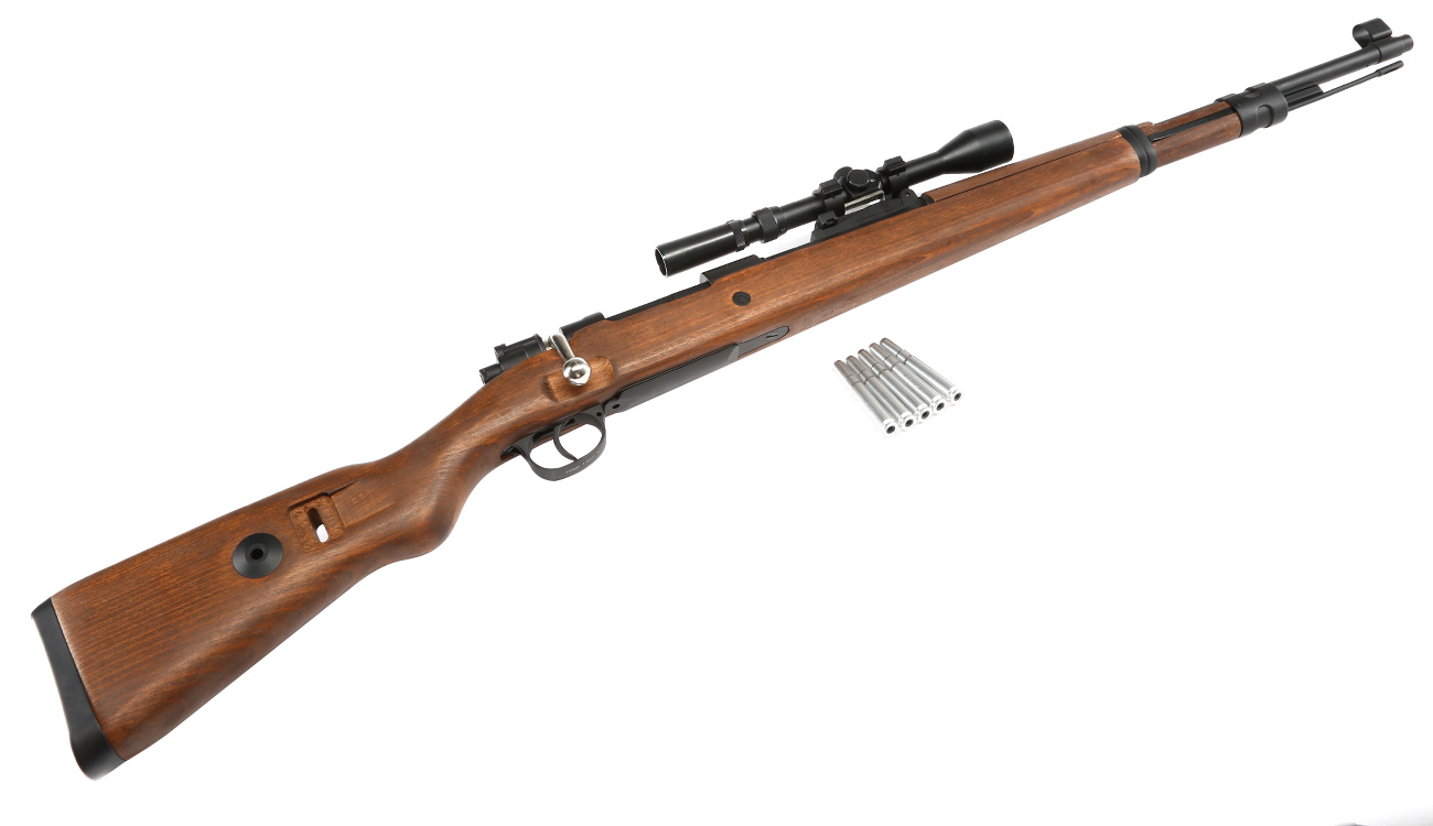 Double Bell Airsoft Karabiner 98K Bolt-Action Springer Gewehr mit Hlsenauswurf inkl. 3-7x28 ZF 6mm BB Echtholz-Version Bild 5