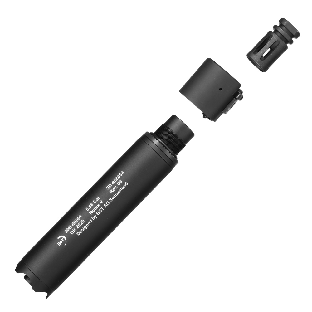 ASG B&T Rotex-V 197mm Aluminium Silencer mit Stahl Flash-Hider 14mm- schwarz Bild 7