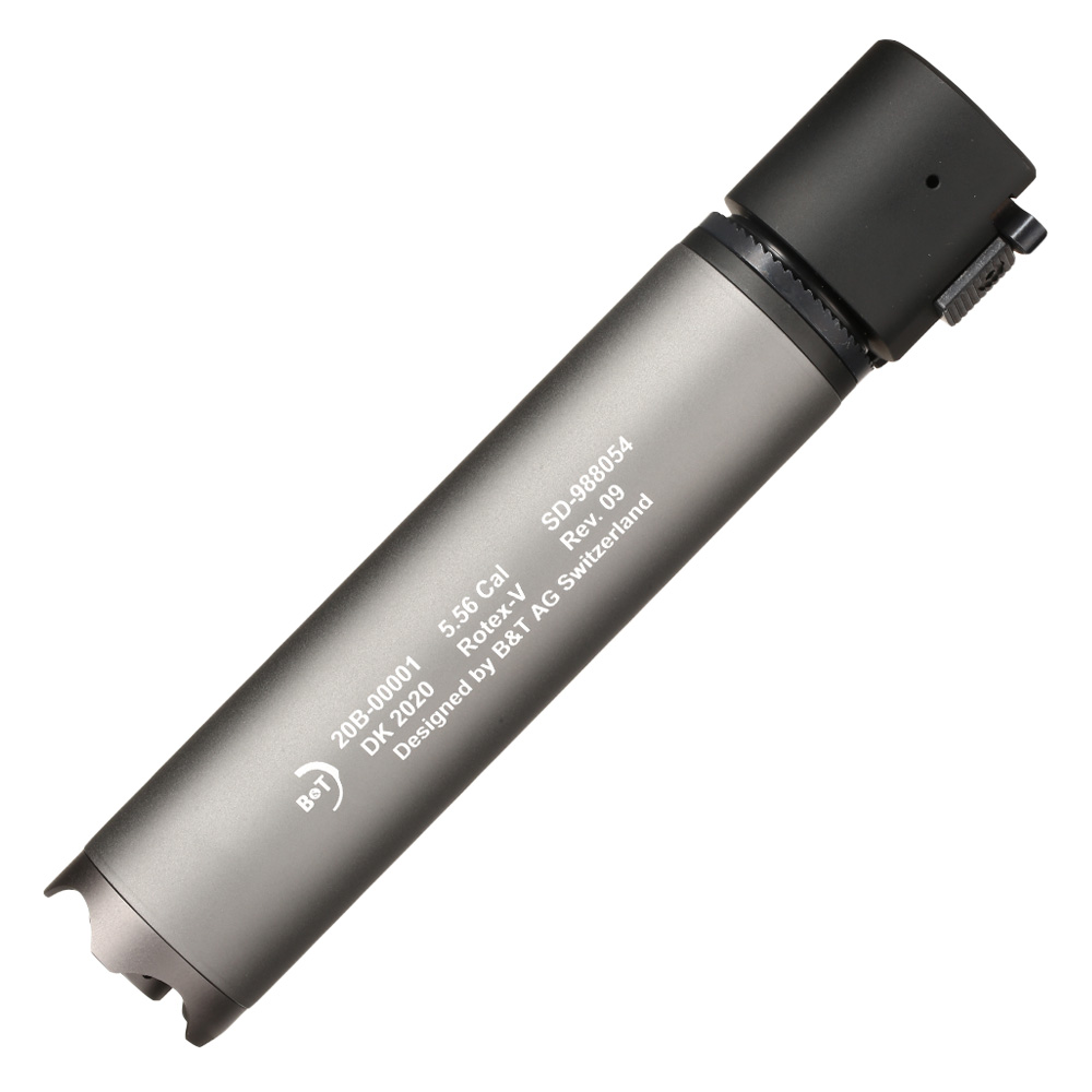 ASG B&T Rotex-V 197mm Aluminium Silencer mit Stahl Flash-Hider 14mm- grau Bild 1