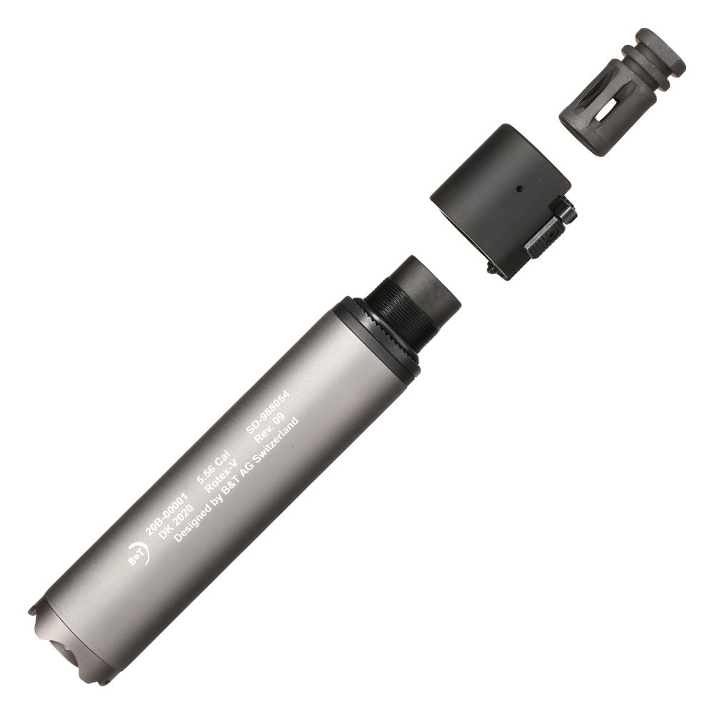 ASG B&T Rotex-V 197mm Aluminium Silencer mit Stahl Flash-Hider 14mm- grau Bild 7
