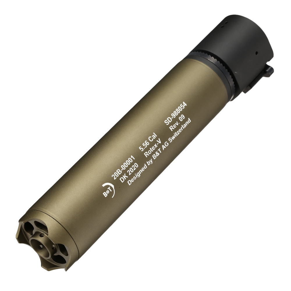ASG B&T Rotex-V 197mm Aluminium Silencer mit Stahl Flash-Hider 14mm- Mud-Earth