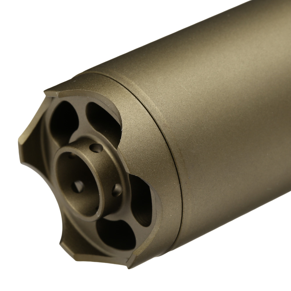 ASG B&T Rotex-V 197mm Aluminium Silencer mit Stahl Flash-Hider 14mm- Mud-Earth Bild 4