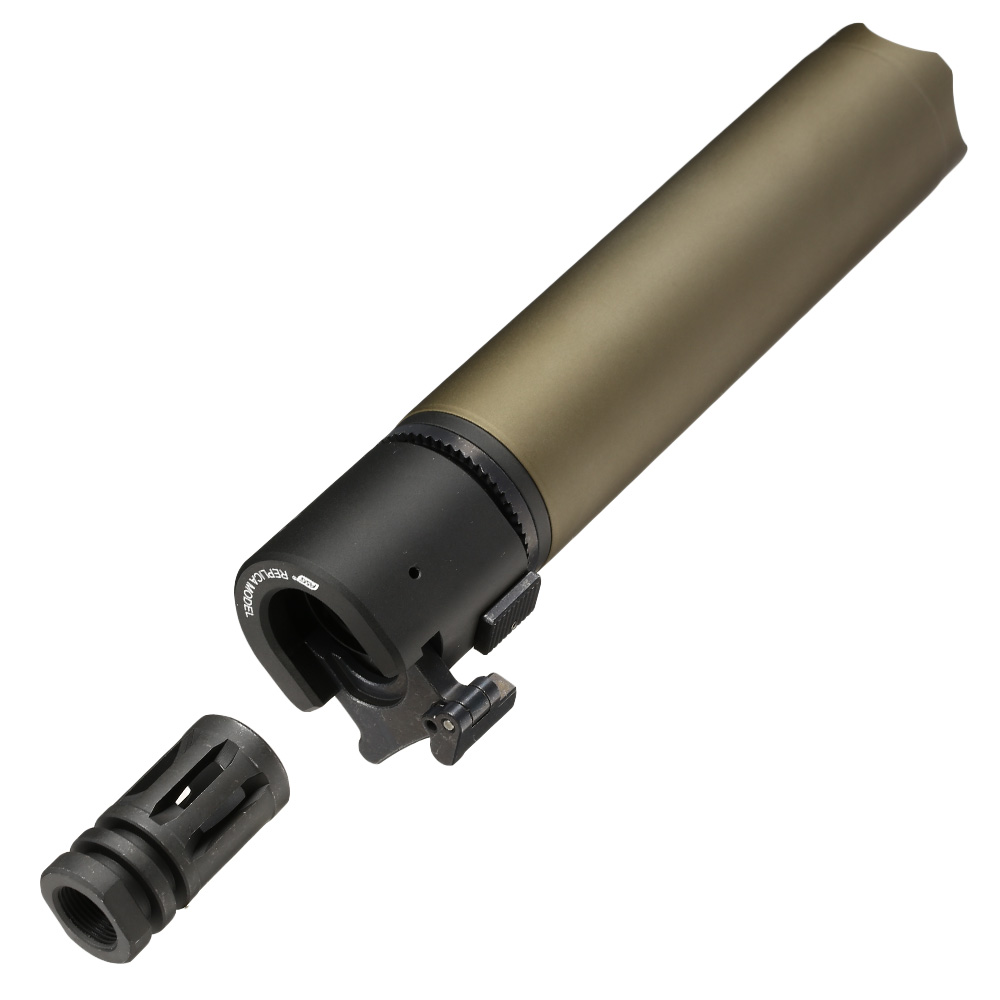 ASG B&T Rotex-V 197mm Aluminium Silencer mit Stahl Flash-Hider 14mm- Mud-Earth Bild 6