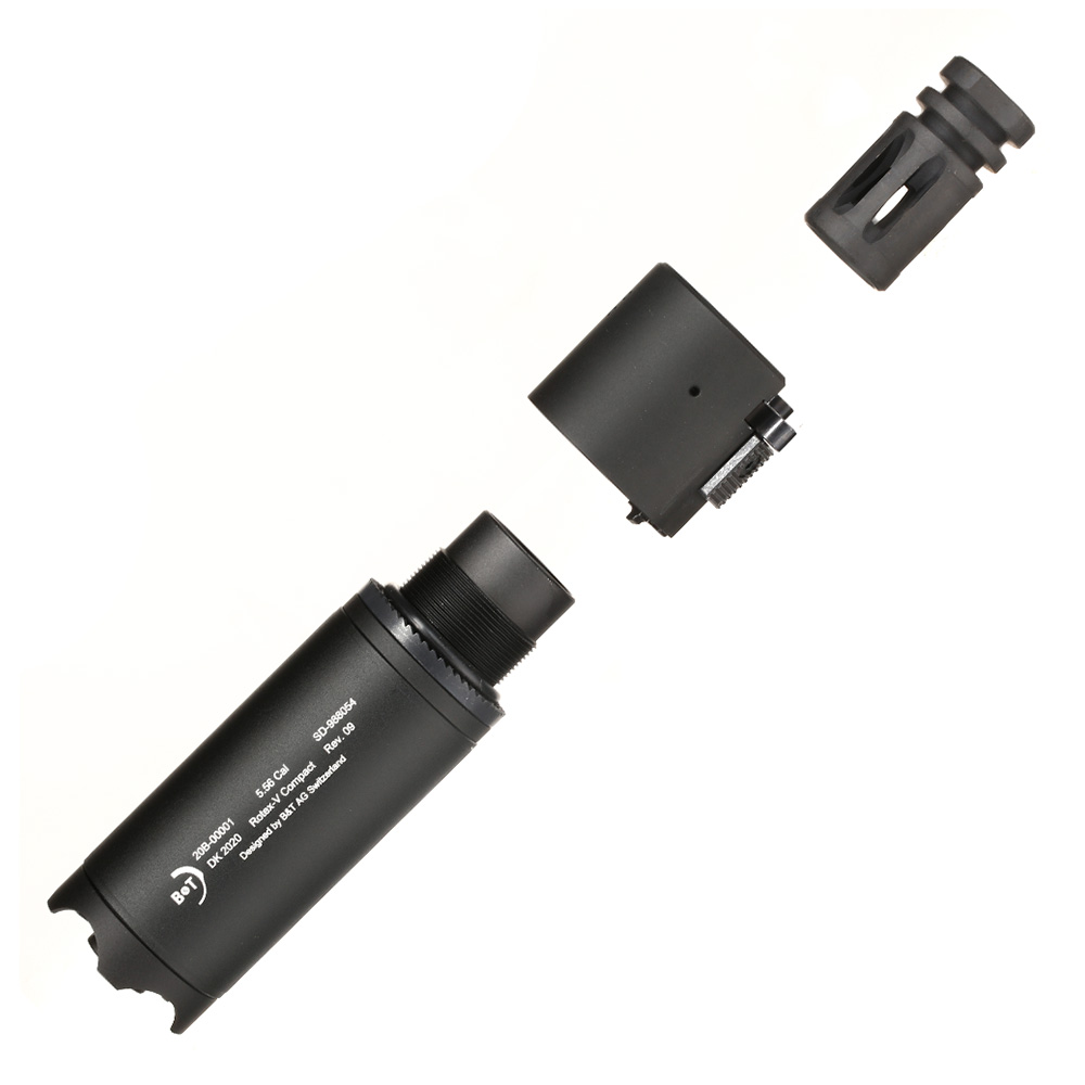 ASG B&T Rotex-V Compact Aluminium Silencer mit Stahl Flash-Hider 14mm- schwarz Bild 7