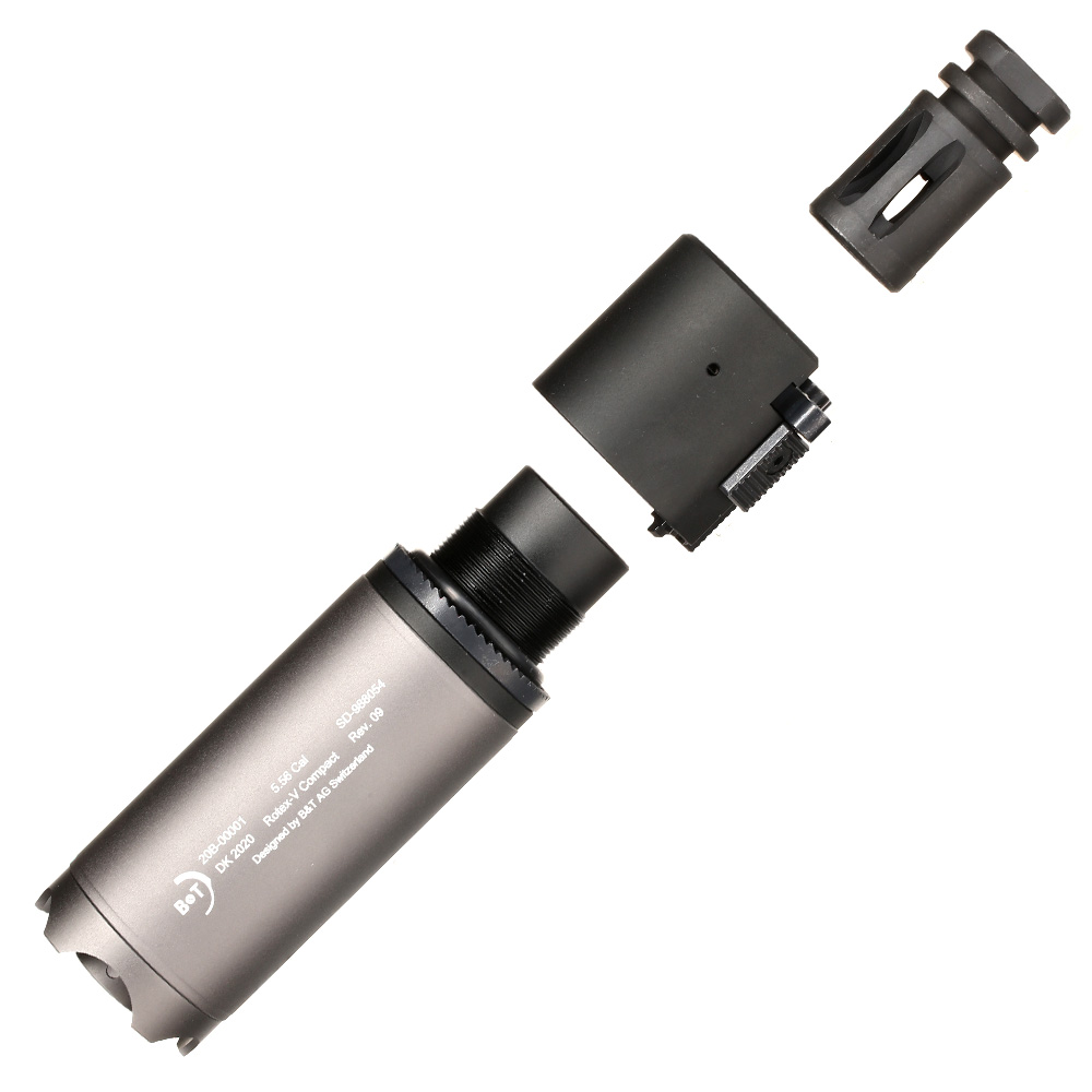 ASG B&T Rotex-V Compact Aluminium Silencer mit Stahl Flash-Hider 14mm- grau Bild 7