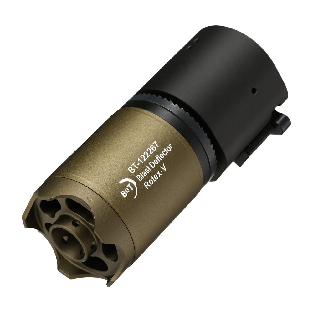 ASG B&T Rotex-V Blast Deflector Aluminium Silencer mit Stahl Flash-Hider 14mm- Mud-Earth