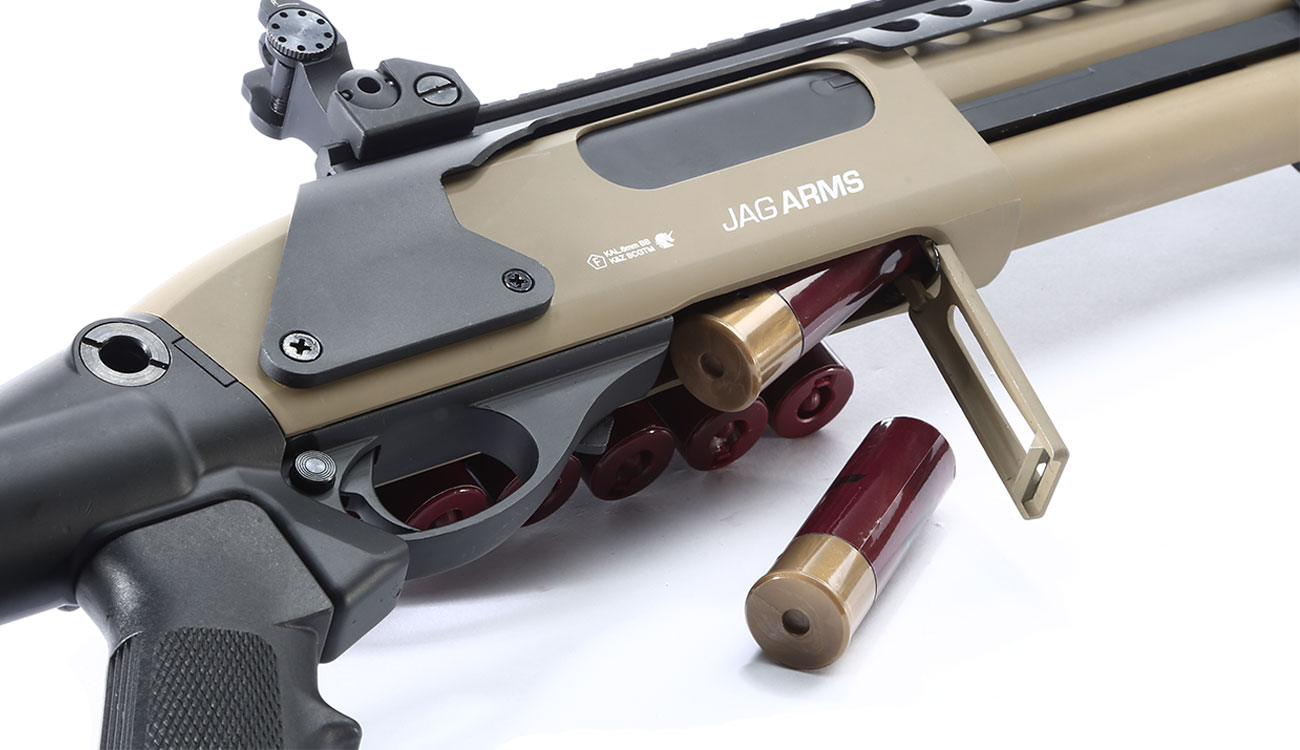 Jag Arms Scattergun SP Vollmetall Pump Action Gas Shotgun 6mm BB tan Bild 10