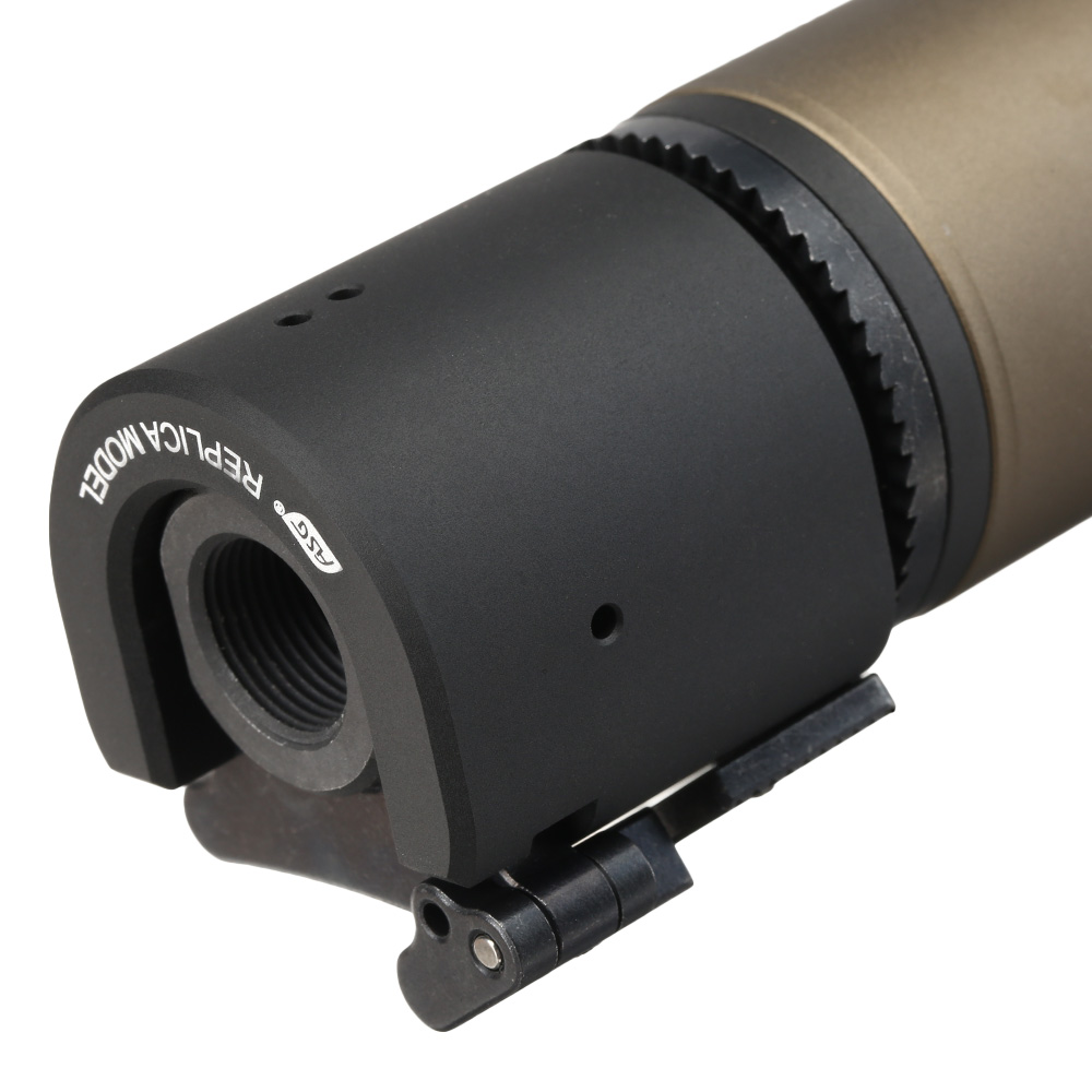 ASG B&T Rotex-V Compact Aluminium Silencer mit Stahl Flash-Hider 14mm- Mud-Earth Bild 5