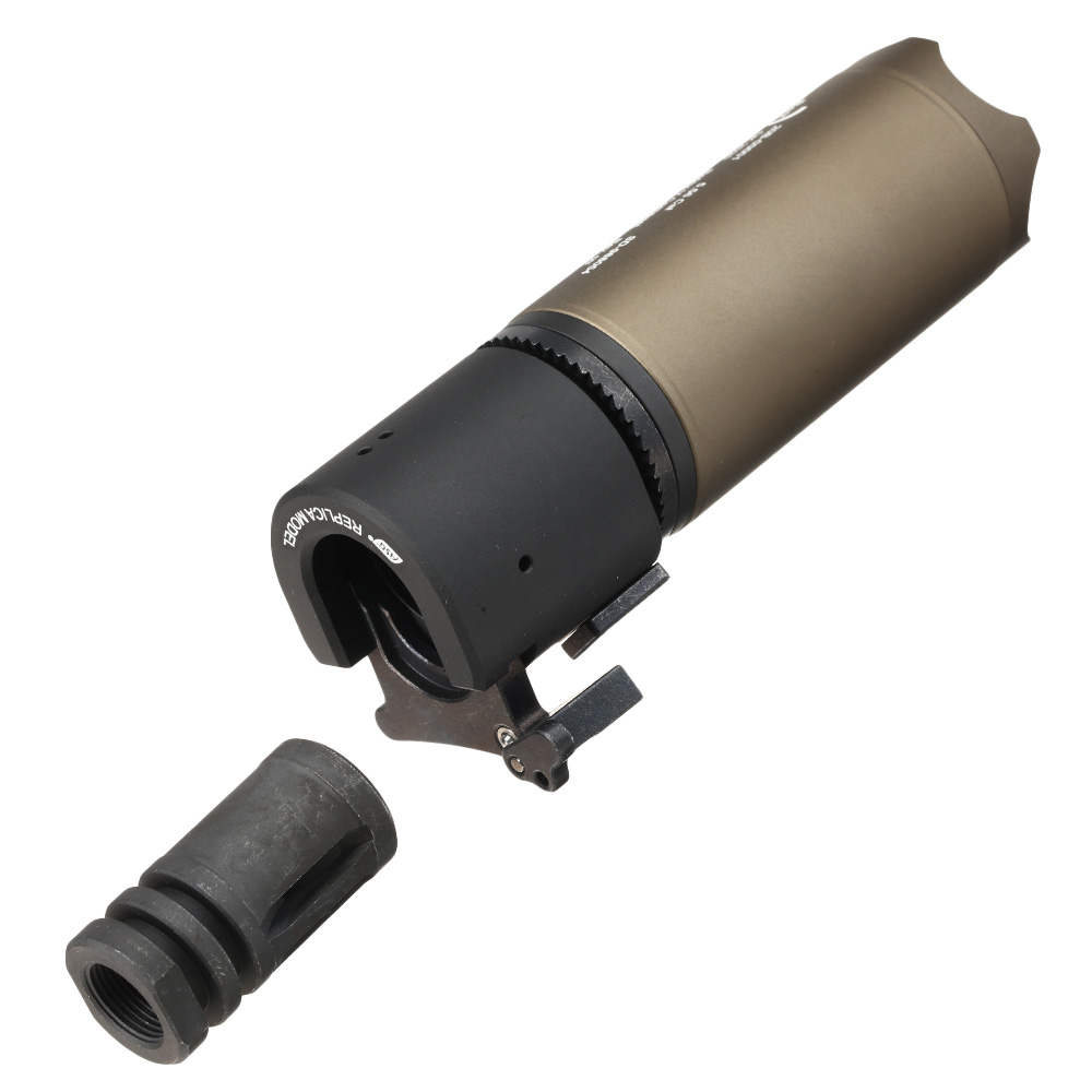 ASG B&T Rotex-V Compact Aluminium Silencer mit Stahl Flash-Hider 14mm- Mud-Earth Bild 6