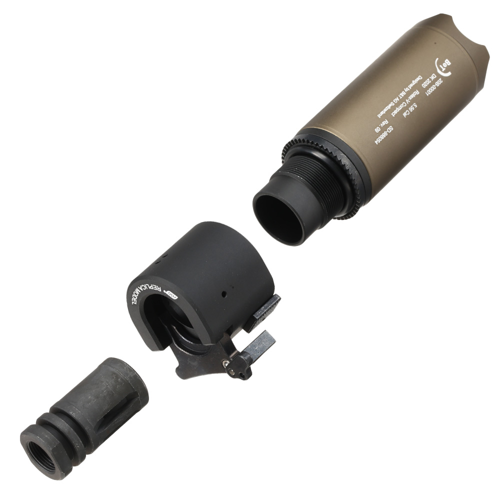 ASG B&T Rotex-V Compact Aluminium Silencer mit Stahl Flash-Hider 14mm- Mud-Earth Bild 7