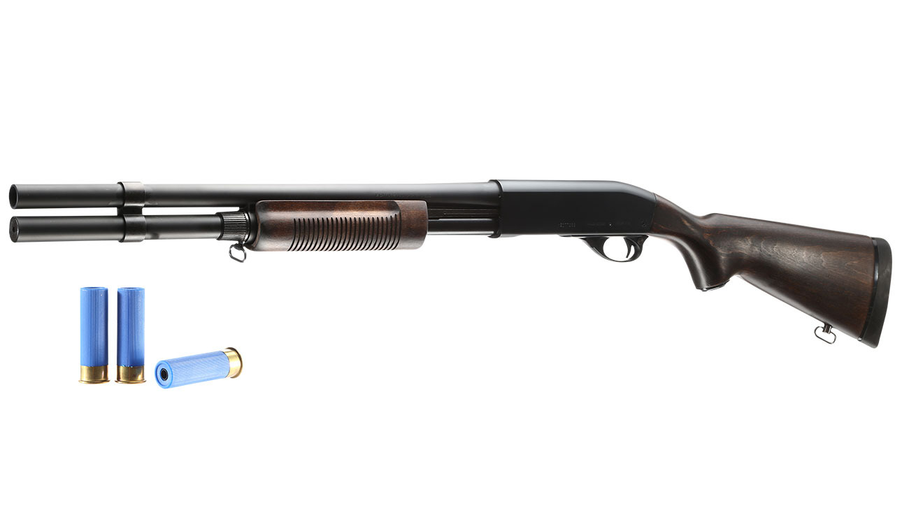 Maruzen M870 Extension Custom Pump Action Gas Shotgun mit Hlsenauswurf 6mm BB Echtholz