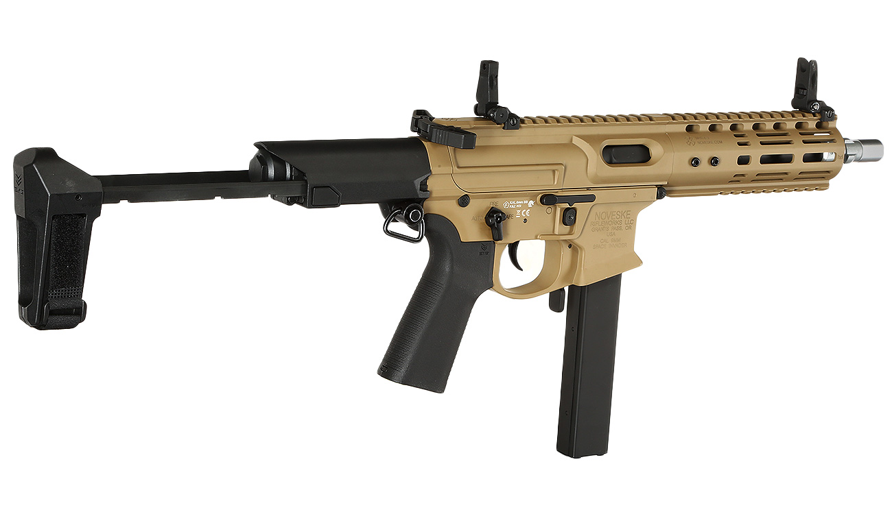 APS / EMG Noveske Space Invader 9mm Gen. 4 eSilver Edge SDU-MosFet 2.0 Vollmetall S-AEG 6mm BB Tan Bild 3