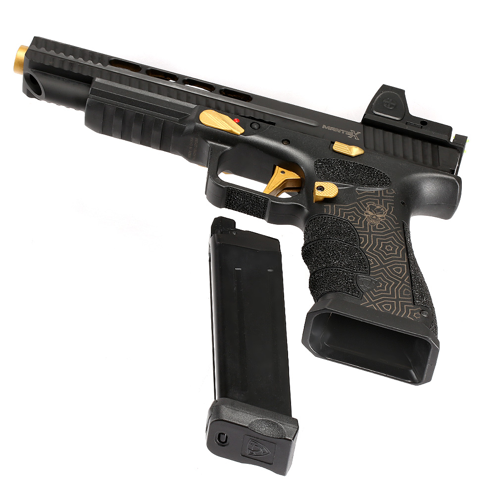 APS Mantis X mit Reflex LPZ D-Mod mit Metallschlitten CO2BB 6mm BB schwarz / gold Bild 6