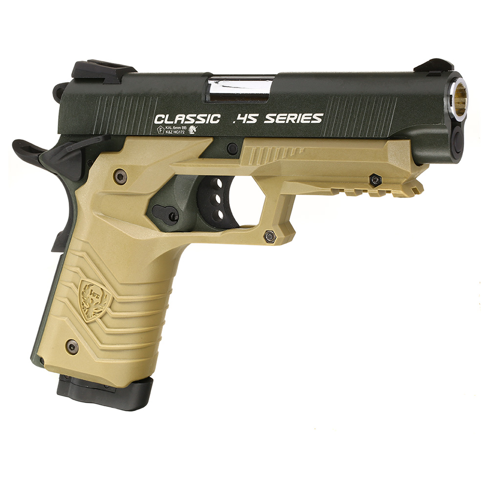 HFC M1911S Custom 45 GripTac Airsoftpistole Vollmetall CO2BB 6mm BB oliv / tan inkl. Pistolenkoffer Bild 8
