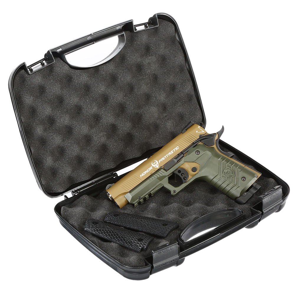 Ersatzteilset HFC M1911S Custom 45 GripTac Vollmetall CO2BB 6mm BB tan / oliv inkl. Pistolenkoffer Bild 11