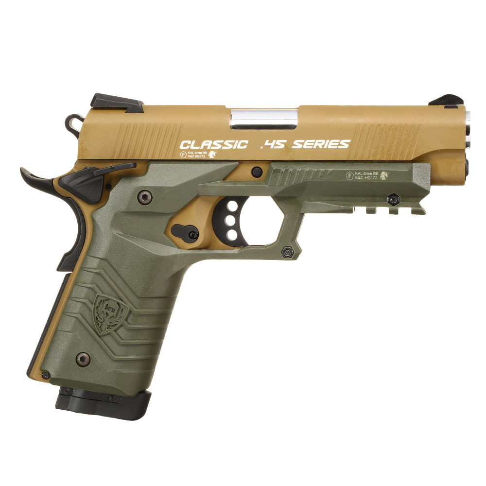 HFC M1911S Custom 45 GripTac Vollmetall CO2BB 6mm BB tan / oliv inkl. Pistolenkoffer Bild 3