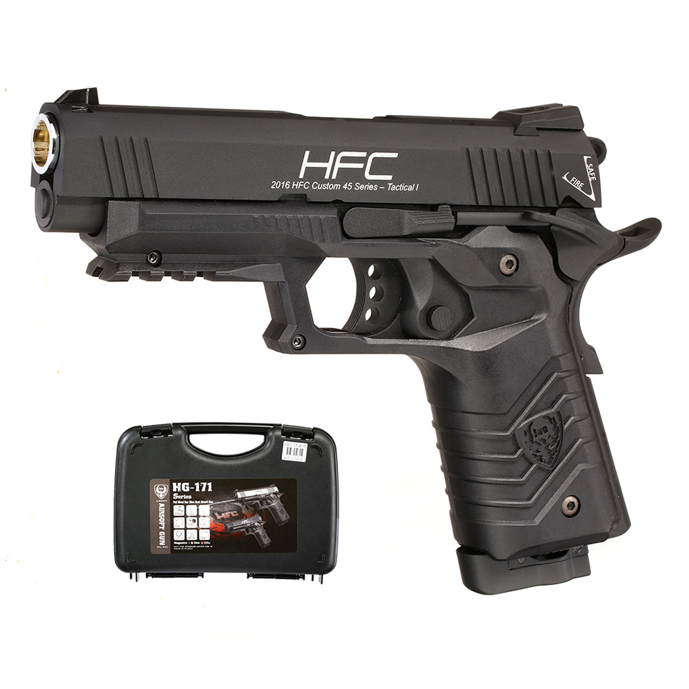 HFC M1911S Custom 45 GripTac Vollmetall CO2BB 6mm BB schwarz inkl. Pistolenkoffer